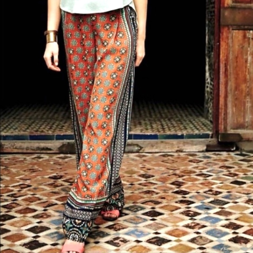 Anthropologie Orange and Black Wide Leg Pants